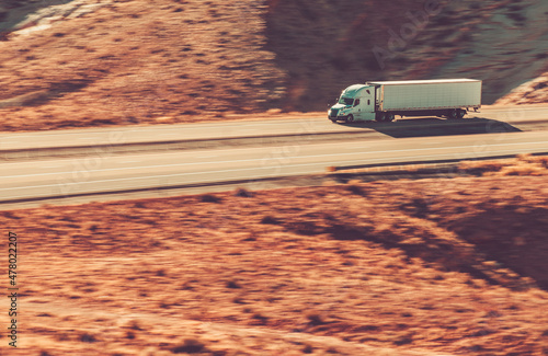 Fototapeta Naklejka Na Ścianę i Meble -  Speeding Semi Trailer Truck on Interstate 70 USA