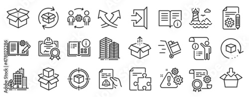 Foto Set of Industrial icons, such as Construction document, Open box, Engineering team icons