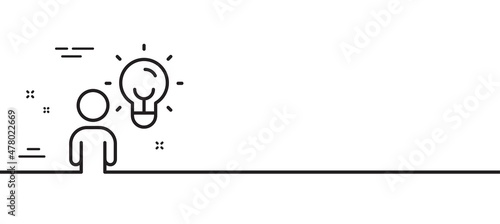 Business idea line icon. Human with lightbulb sign. symbol. Minimal line illustration background. Group people line icon pattern banner. White web template concept. Vector