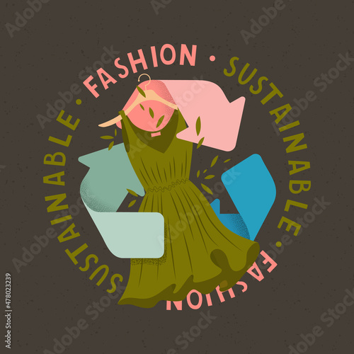 Sustainable fashion. Banner with second hand clothes. Eco-friendly environment. Doodle vector illustration.