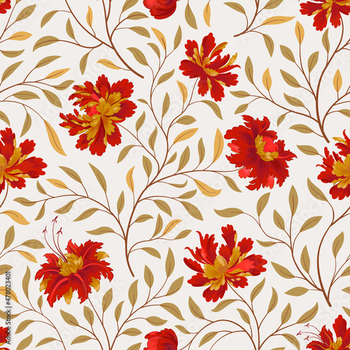 Floral pattern. Flower seamless background. Flourish ornamental fall garden texture. Orient ornament with fantastic flowers and leaves. Wonderland motives of the painting