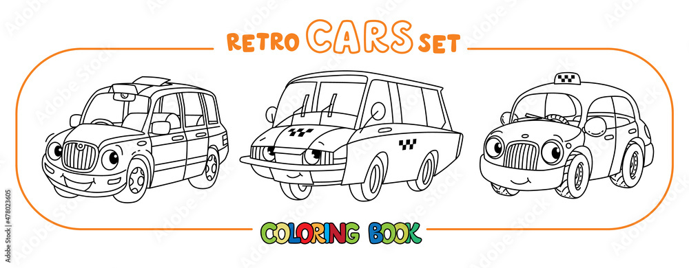 Funny small retro taxi cars coloring book set Funny small retro taxi cars coloring book set