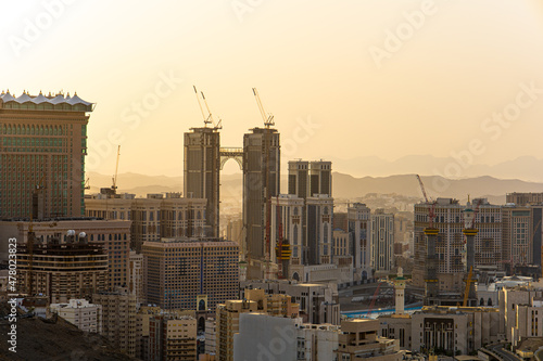 Mecca city urban and Buildings , Saudi Arabia at sunset - Makkah al-Mukarramah
