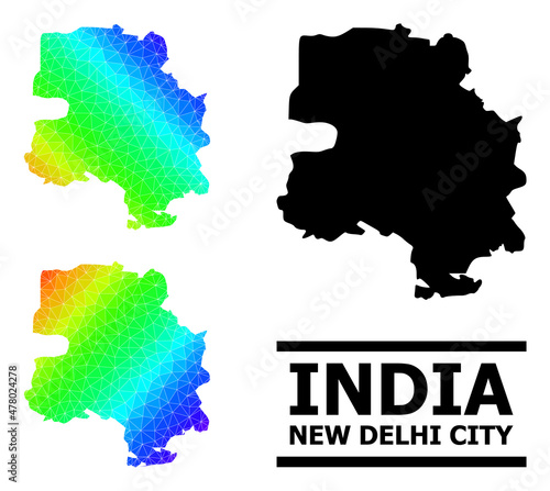 Vector lowpoly spectral colored map of New Delhi City with diagonal gradient. Triangulated map of New Delhi City polygonal illustration.