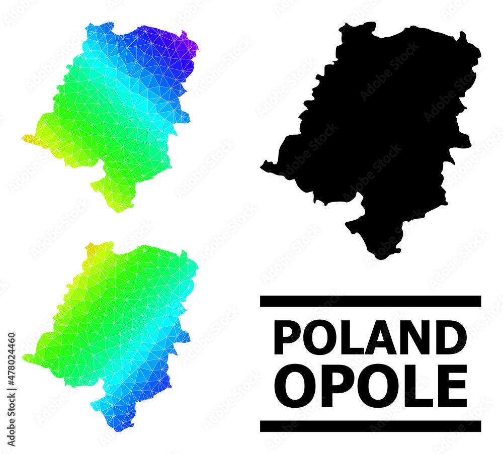Vector lowpoly spectrum colored map of Opole Province with diagonal gradient. Triangulated map of Opole Province polygonal illustration.