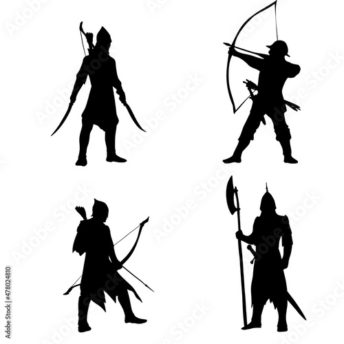 Medieval warriors and archers set with swords and spears.