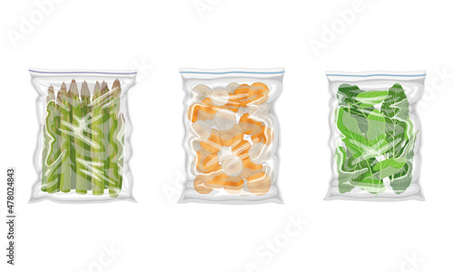 Frozen Carrot and Asparagus Prepackaged and Ready to Culinary Use Vector Set