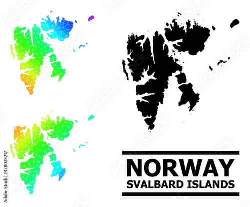 Vector low-poly spectrum colored map of Svalbard Islands with diagonal gradient. Triangulated map of Svalbard Islands polygonal illustration.