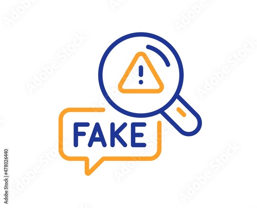 Fake news line icon. Propaganda conspiracy sign. Check wrong truth symbol. Colorful thin line outline concept. Linear style fake news icon. Editable stroke. Vector