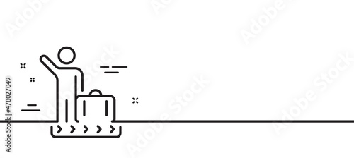 Luggage belt line icon. Suitcase bag sign. Baggage claim symbol. Minimal line illustration background. Luggage belt line icon pattern banner. White web template concept. Vector