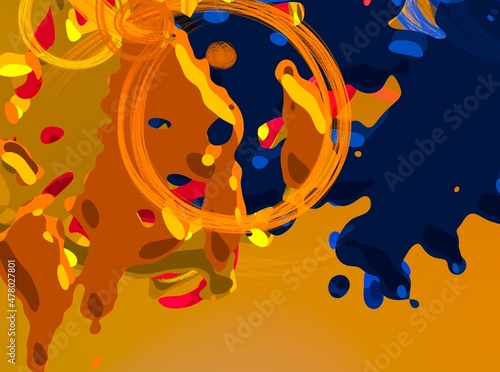 Cartoon water liquid particles droplets. Abatract painting. 2d illustration. Frozen motion small particle molecules.