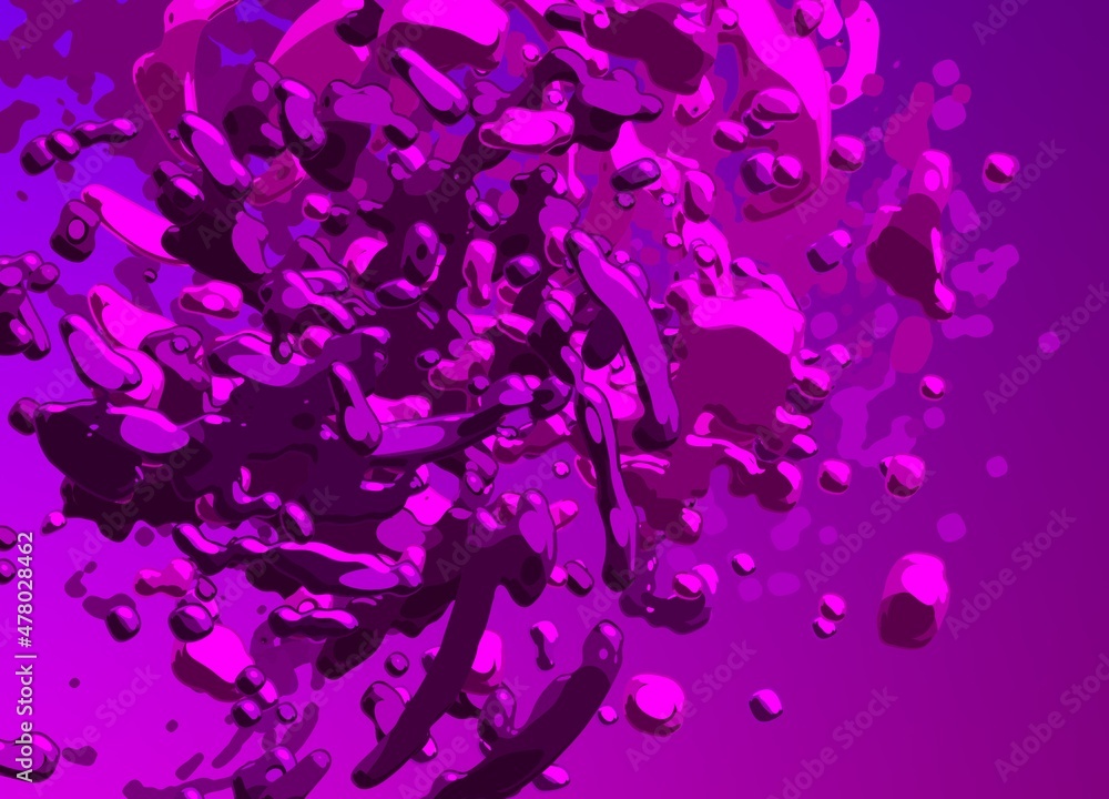 Obraz premium Cartoon water liquid particles droplets. Abatract painting. 2d illustration. Frozen motion small particle molecules.
