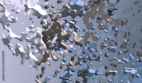 Cartoon water liquid particles droplets. Abatract painting. 2d illustration. Frozen motion small particle molecules. © Jakub