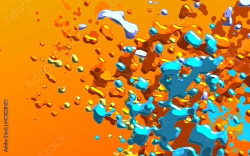 Cartoon water liquid particles droplets. Abatract painting. 2d illustration. Frozen motion small particle molecules.