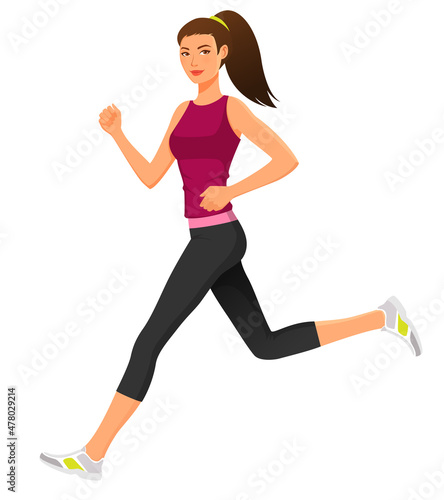 beautiful young girl running, isolated