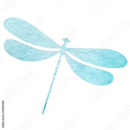 dragonfly blue watercolor silhouette isolated, vector