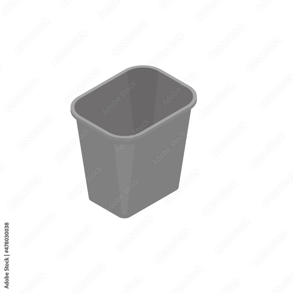 Grey plastic empty trash can full of crumpled paper isometric vector icon Grey plastic empty trash can full of crumpled paper isometric vector icon