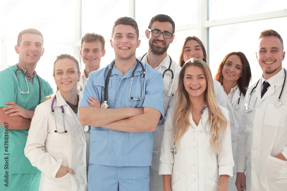 group of successful medical center professionals standing together