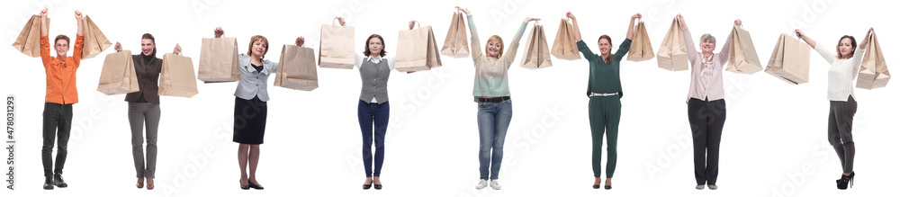 Obraz premium a group of people are running paper shopping bags