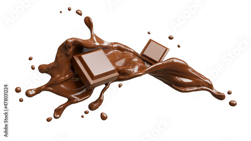 chocolate splashed with chocolate bar on transparent background,clipping path