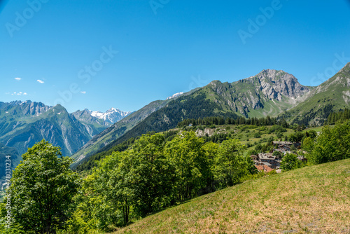 mountain panorama with snowy Monte Bianco on background
