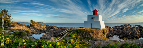 Panoramic view of Amphitrite lighthouse in Ucluelet is on the Vancouver Island , BC, Canada