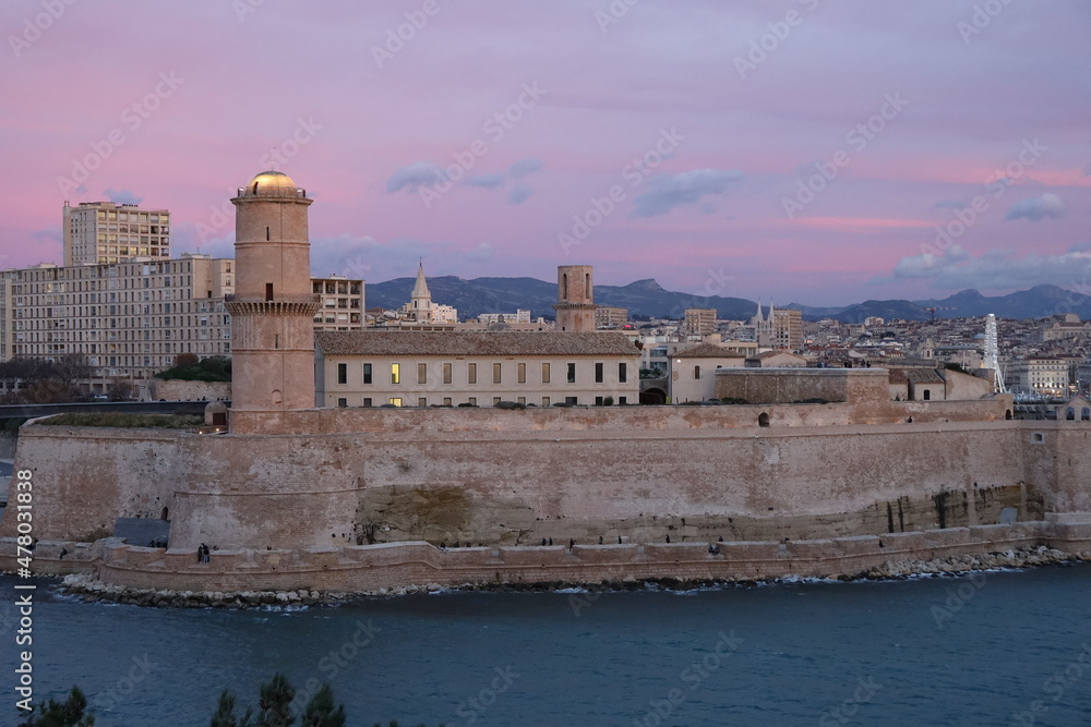 Le fort Saint Jean, vue de l'extérieur, ville de Marseille, département des Bouches du Rhône, France