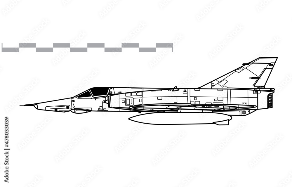 Dassault Mirage IIIR. Vector drawing of tactical reconnaissance ...