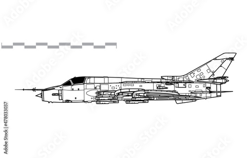 Sukhoi Su-17M4 Fitter-K. Vector drawing of fighter-bomber aircraft. Side view. Image for illustration and infographics.