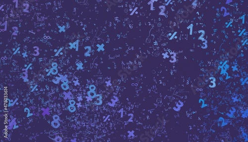 Numbers hand drawing with math symbols on colorful background.