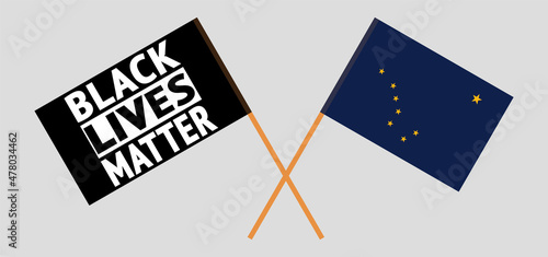 Crossed flags of blm and the State of Alaska. Official colors. Correct proportion