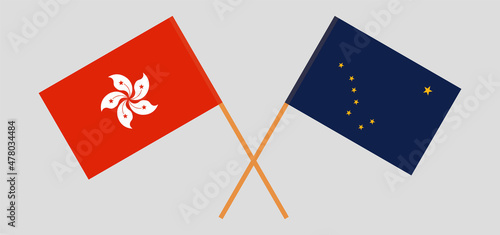 Crossed flags of Hong Kong and the State of Alaska. Official colors. Correct proportion