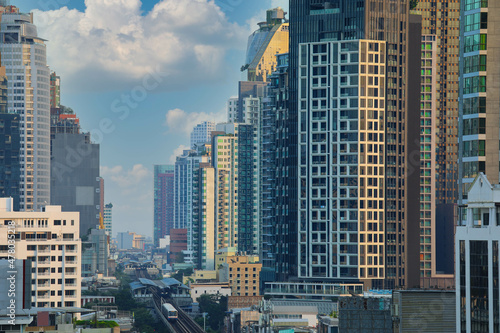 Aerial view of Bangkok modern office buildings  condominium  living place in Bangkok city