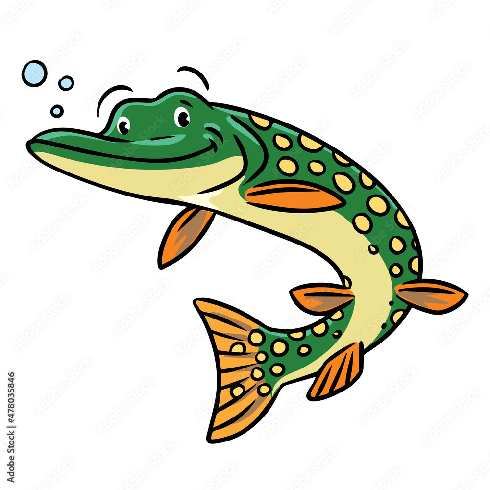 Pike in water. Funny kids vector illustration Pike in water. Funny kids vector illustration