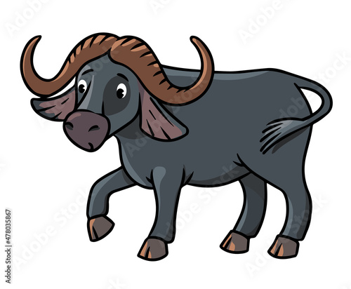 Fototapeta Naklejka Na Ścianę i Meble -  Funny wild buffalo. Funny kids vector illustration