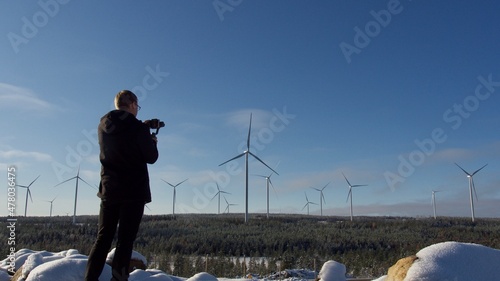 Eco power. Wind turbines generating electricity in Skelleftea, North of Sweden photo