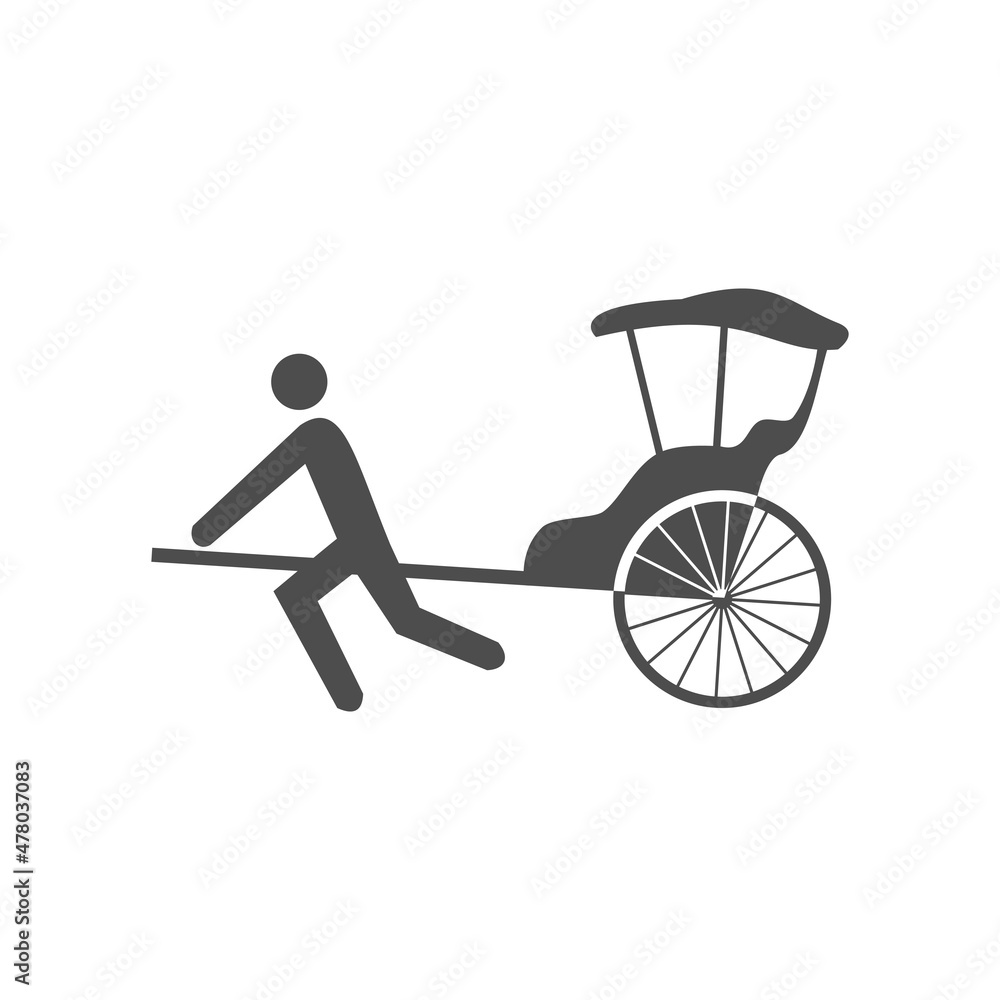 Old traditional vintage hand pulled rickshaw vector icon.