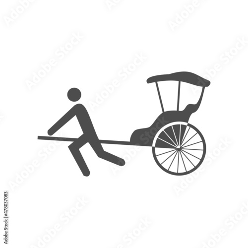 Old traditional vintage hand pulled rickshaw vector icon.
