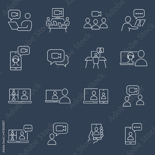 Video Conference icons set . Video Conference symbol vector elements for infographic web