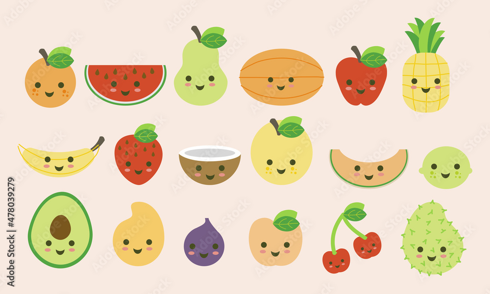 Set de frutas estilo kawai Set de frutas estilo kawai