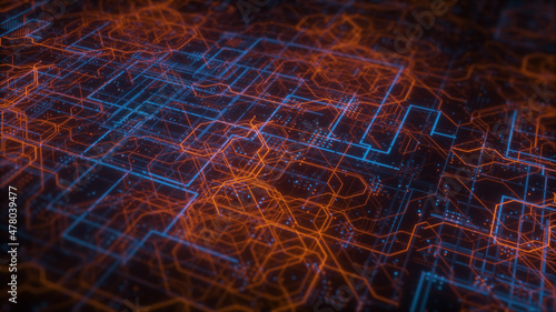 Abstract lines in a chaotic manner, in the form of the future metro. City schemes. 3d rendering.