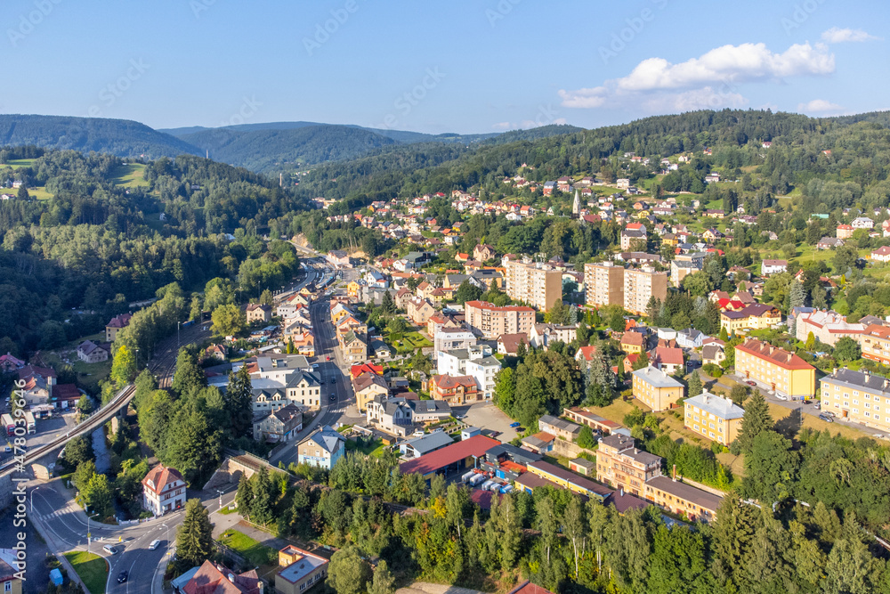 Aerial view of Tanvald in Jizera Mountains