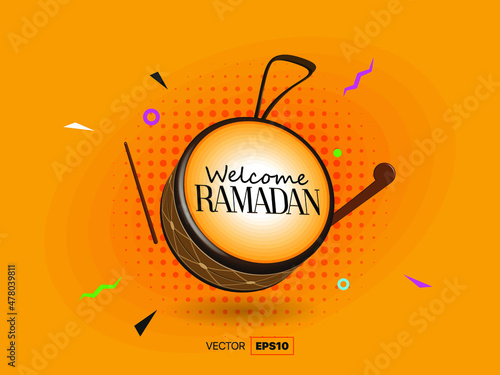 Vector character drawing in the form of Ramadan drum