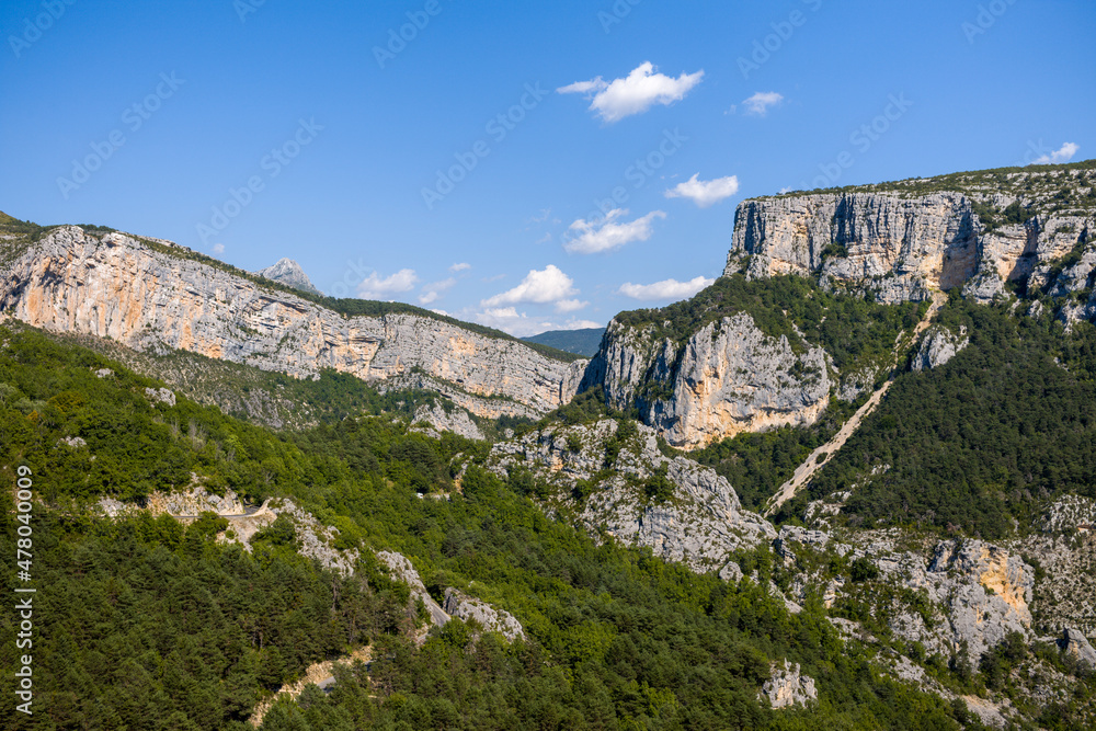 The Gorges du Verdon and its green countryside in Europe, France, Provence Alpes Cote dAzur, Var, in summer, on a sunny day.