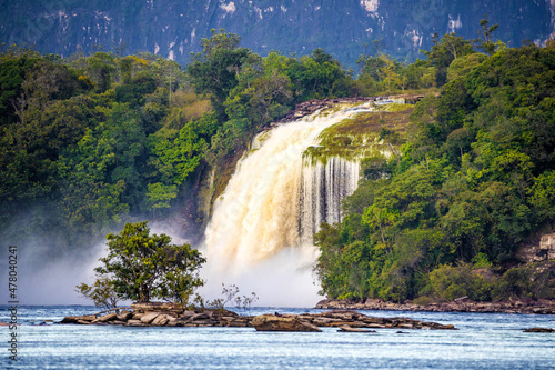 Scenic waterfalls from Carrao river in Canaima national Park Venezuela