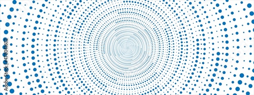 Abstract blue background of dots. Vector design of circles in a spiral, hypnosis. The pattern of a cosmic funnel, a maze. Stars. Poster for social networks, medicine, websites, business. 