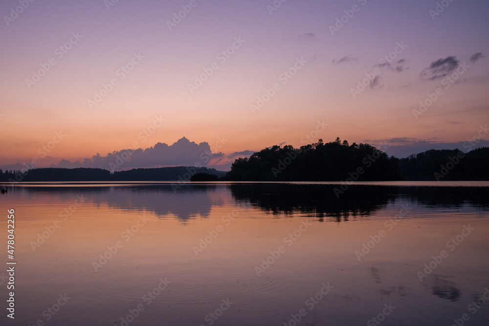 The Lac des Settons at sunset in Europe, France, Burgundy, Nievre, Morvan, in summer.