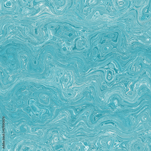 Aegean teal mottled swirl marble nautical texture background. Summer coastal living style home decor. Liquid fluid blue water flow effect dyed textile seamless pattern.