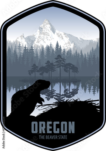 Oregon vector label with Beaver photo