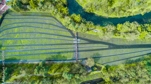 Overview Drone shot of Daio Wasabi Farm. Azumino Nagano Japan